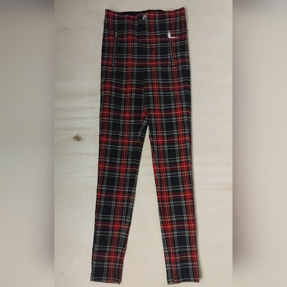 Zara Red and Black Plaid Leggings  #B